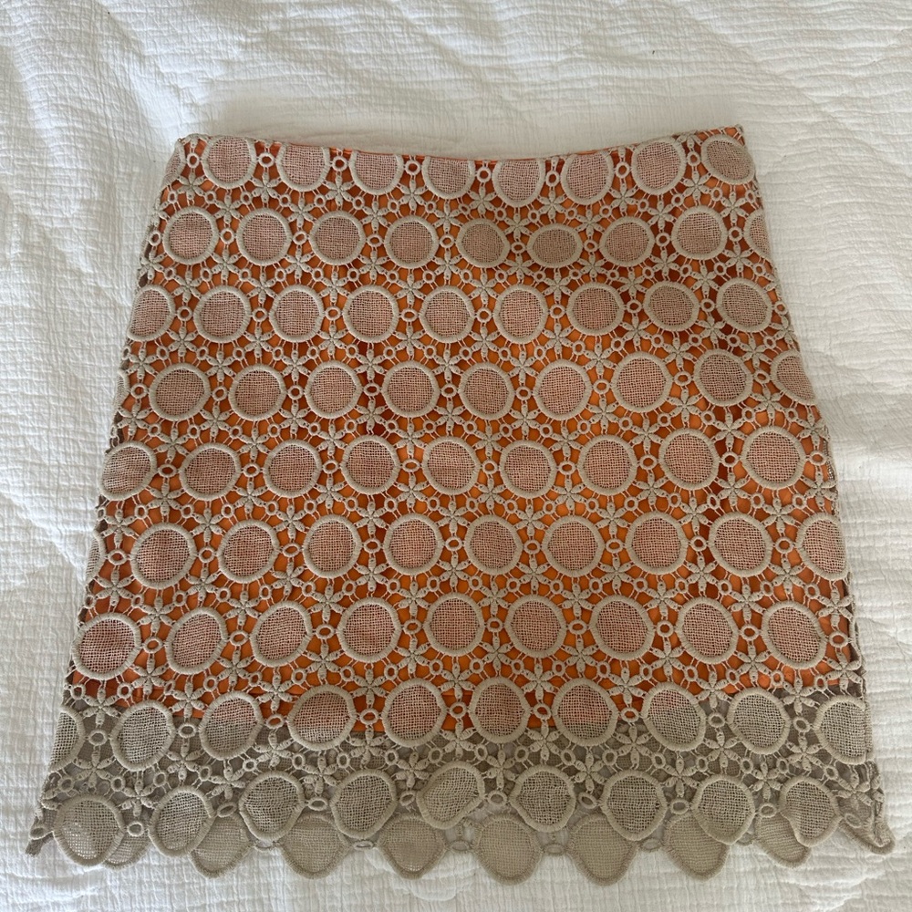 Elegant Lace Overlay Skirt -‎ Orange and Cream